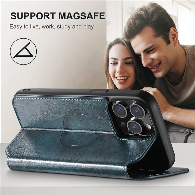 SUTENI J05 For iPhone 12 / 12 Pro Wallet Phone Case Leather Stand Cover Compatible with MagSafe - Blue