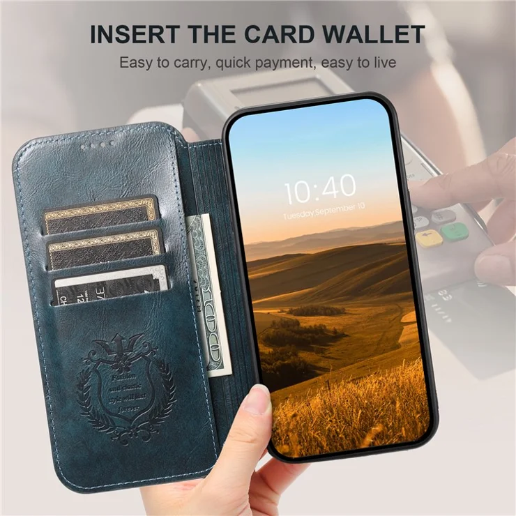 SUTENI J05 For iPhone 12 / 12 Pro Wallet Phone Case Leather Stand Cover Compatible with MagSafe - Blue