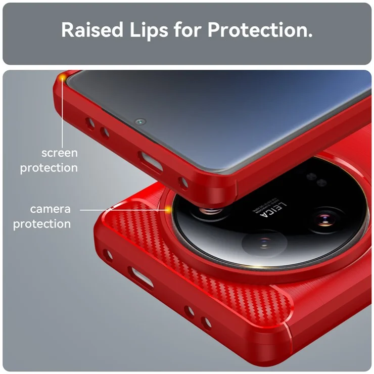 Carbon Fiber Texture TPU Case for Xiaomi 13 Ultra , Scratch Resistant Brushed Phone Protective Cover - Red