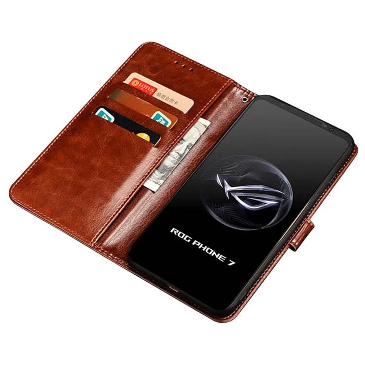 IDEWEI For Asus ROG Phone 7 5G Stand Phone Case Crazy Horse Texture PU Leather+TPU Wallet Cover - Rose