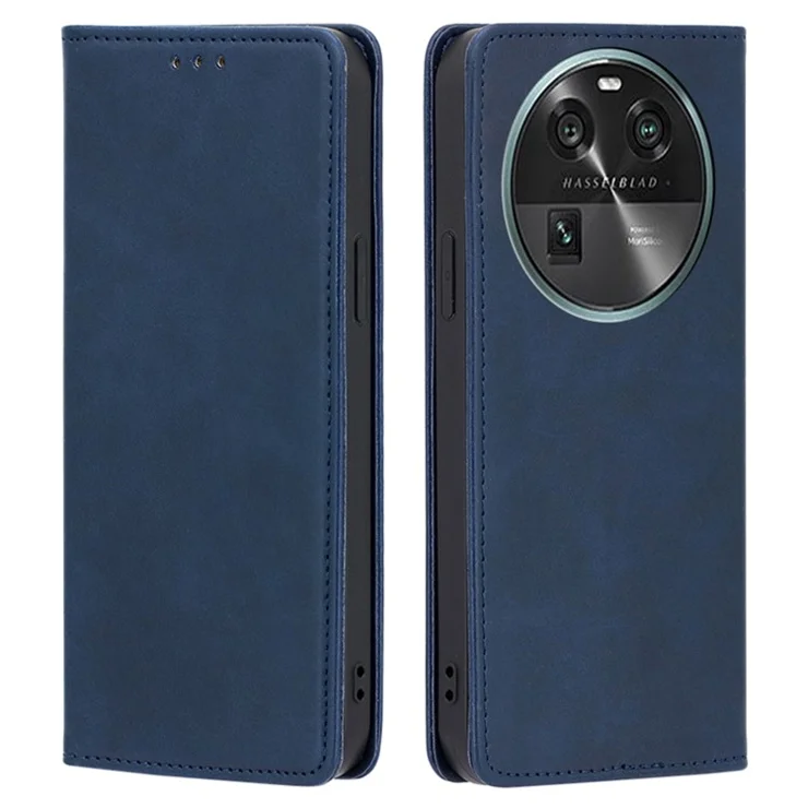 For Oppo Find X6 Calf Texture PU Leather Wallet Stand Phone Case Magnetic Adsorption Cover - Sapphire