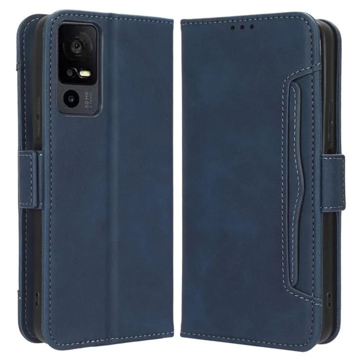 For TCL 40 XL Magnetic Closure Wallet Phone Stand Case Multiple Card Slots PU Leather Phone Cover - Blue
