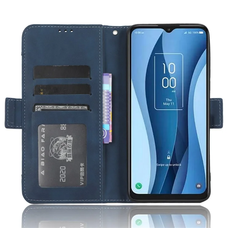 For TCL 40 XL Magnetic Closure Wallet Phone Stand Case Multiple Card Slots PU Leather Phone Cover - Blue