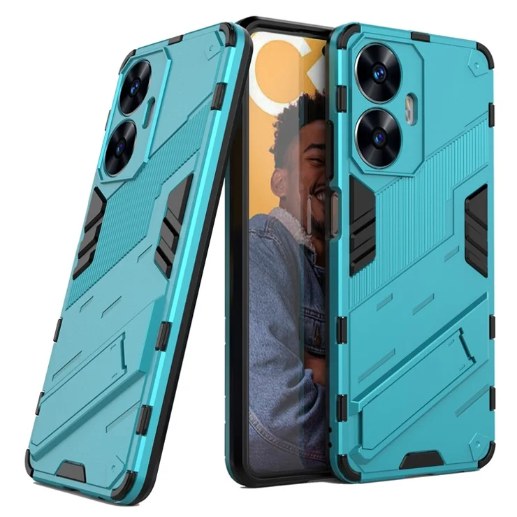 For Realme C55 4G Kickstand Phone Case Anti-Scratch PC + TPU Protective Cover - Baby Blue