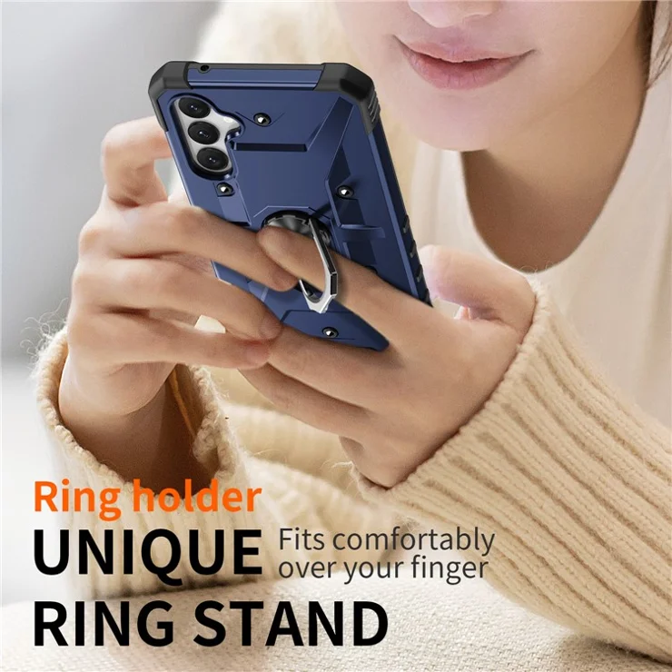 For Samsung Galaxy A34 5G Shockproof TPU+PC Phone Case Ring Kickstand Anti-Scratch Back Cover - Blue