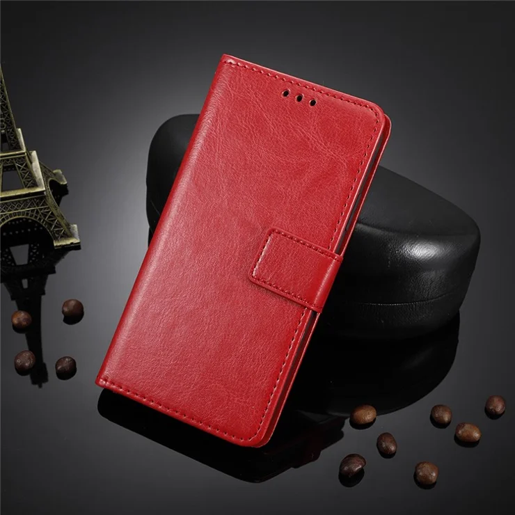 Stand Case for Asus ROG Phone 7 5G Scratch Proof Crazy Horse Texture Wallet PU Leather Phone Cover - Red