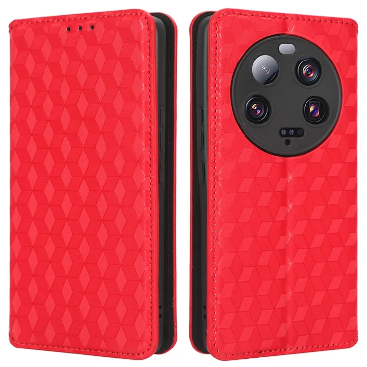 For Xiaomi 13 Ultra Rhombus Imprinted PU Leather Phone Case Wallet Stand Flip Cover - Red