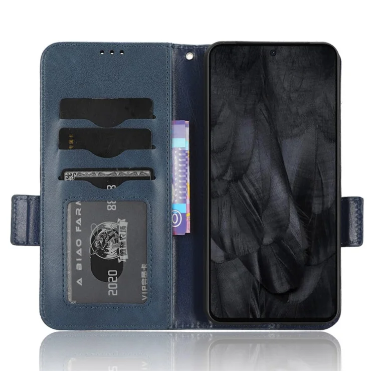For Google Pixel 8 Pro Anti-Scratch Wallet Phone Case PU Leather Imprinted Triangle Stand Cover - Blue