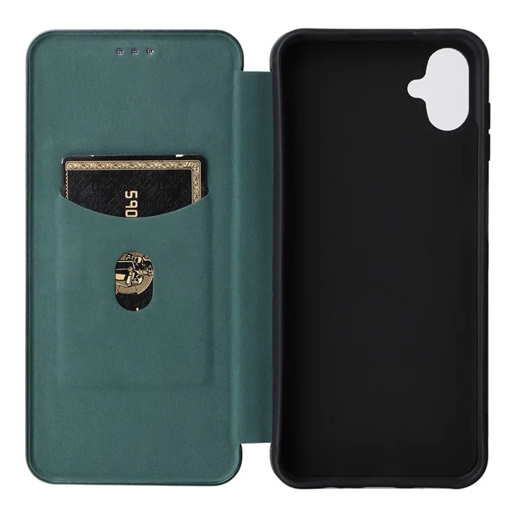 Phone Case for Samsung Galaxy F14 5G PU Leather Carbon Fiber Texture Stand Cover with Card Slot - Green
