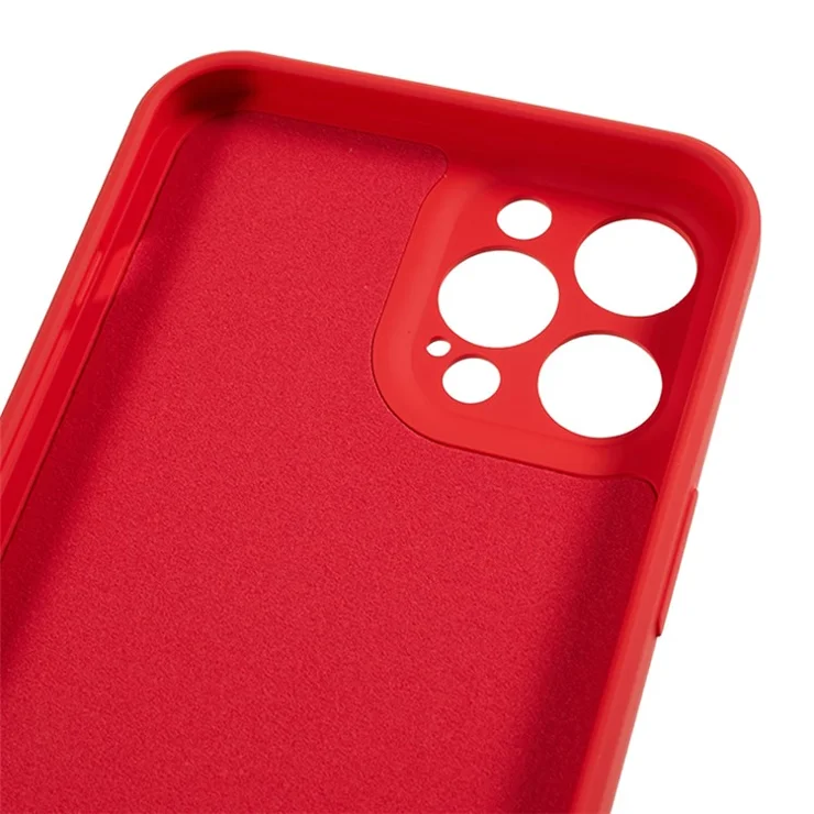 For iPhone 12 Pro Max 6.7 inch Soft TPU Drop-Proof Rubberized Cover Fiber Lining Cushion Phone Case - Red