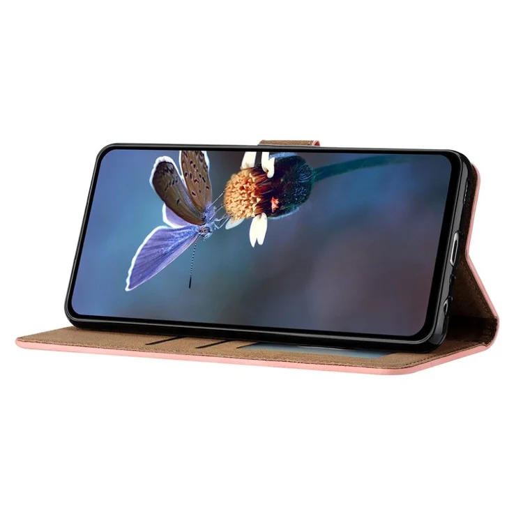 For Samsung Galaxy S22+ 5G Stand Wallet Folio Flip Case Butterfly Imprinted Splash Proof Leather Cover - Pink