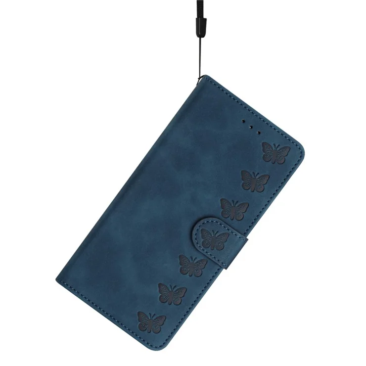 For Samsung Galaxy S22+ 5G Stand Wallet Folio Flip Case Butterfly Imprinted Splash Proof Leather Cover - Blue