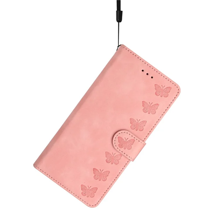 For Samsung Galaxy A32 5G / M32 5G Butterfly Imprinted Phone Case Leather Wallet Shockproof Shell with Stand - Pink