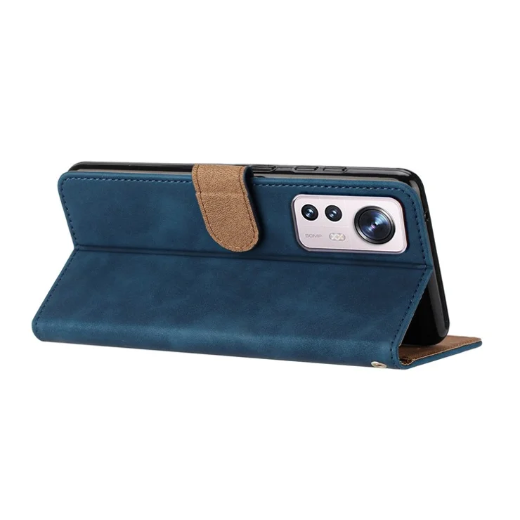 Phone Cover for Xiaomi 12 Lite 5G Imprinted Butterfly Phone Case Leather Wallet Flip Stand Phone Shell - Blue