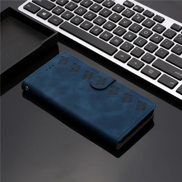 Phone Cover for Xiaomi 12 Lite 5G Imprinted Butterfly Phone Case Leather Wallet Flip Stand Phone Shell - Blue