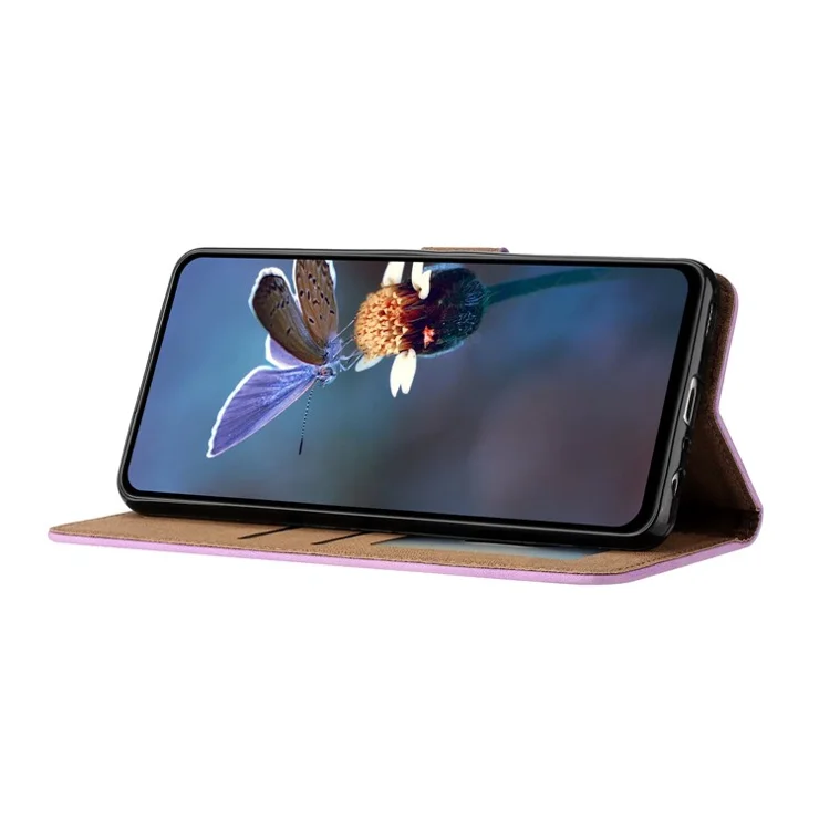 Phone Cover for Xiaomi 12 Lite 5G Imprinted Butterfly Phone Case Leather Wallet Flip Stand Phone Shell - Purple