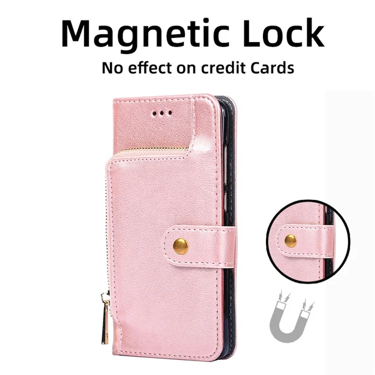 Phone Case for Realme GT Neo 5 5G / GT3 5G / Neo 5 240W 5G Zipper Pocket PU Leather Wallet Stand Cover - Rose Gold