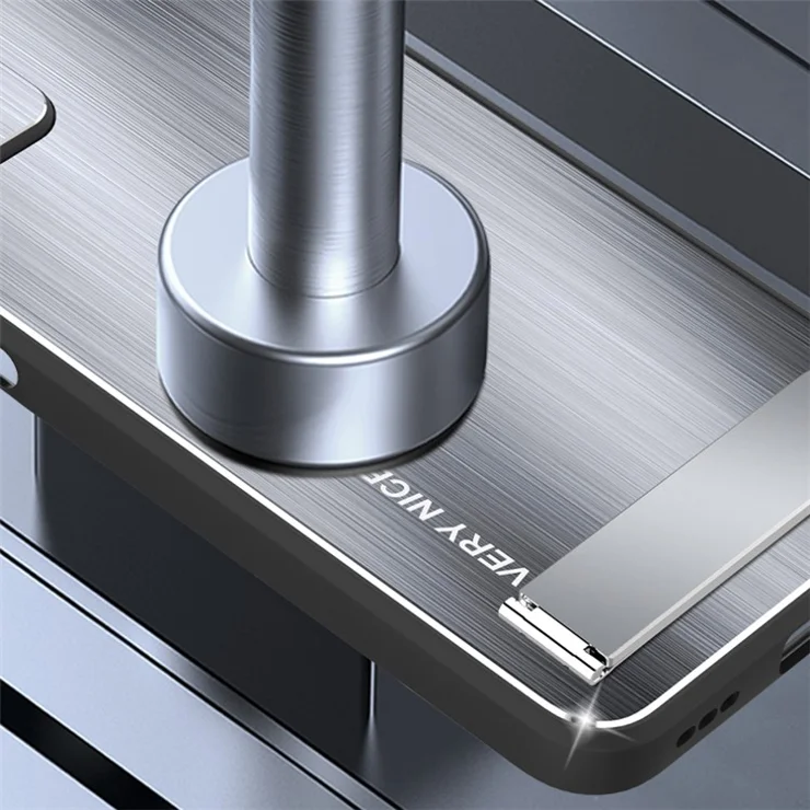 Back Cover for Oppo A1 Pro 5G / Reno8 T 5G / A98 5G TPU Bumper+Aluminium Alloy Brushed Kickstand Case - Silver