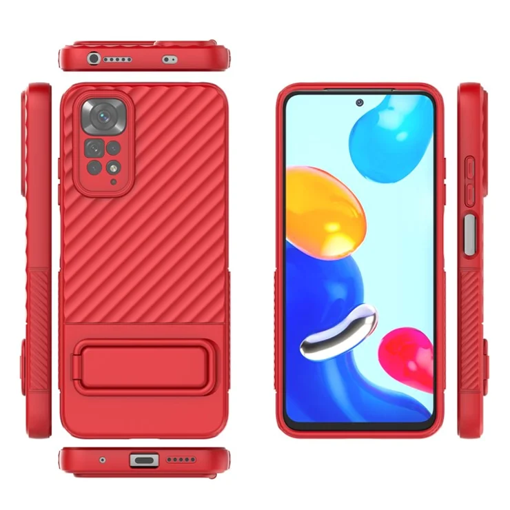 For Xiaomi Redmi Note 11 4G (Qualcomm) / Note 11S 4G Hidden Kickstand Cover Soft TPU Phone Case - Red