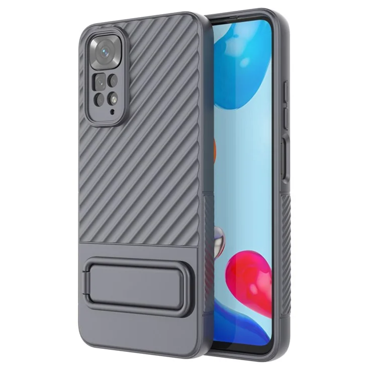For Xiaomi Redmi Note 11 4G (Qualcomm) / Note 11S 4G Hidden Kickstand Cover Soft TPU Phone Case - Grey