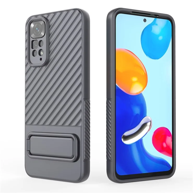 For Xiaomi Redmi Note 11 4G (Qualcomm) / Note 11S 4G Hidden Kickstand Cover Soft TPU Phone Case - Grey
