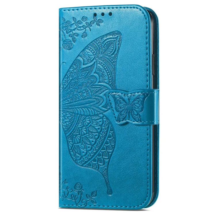 For Realme C55 4G Butterfly Imprint Leather Phone Case Wallet Phone Stand Cover - Blue
