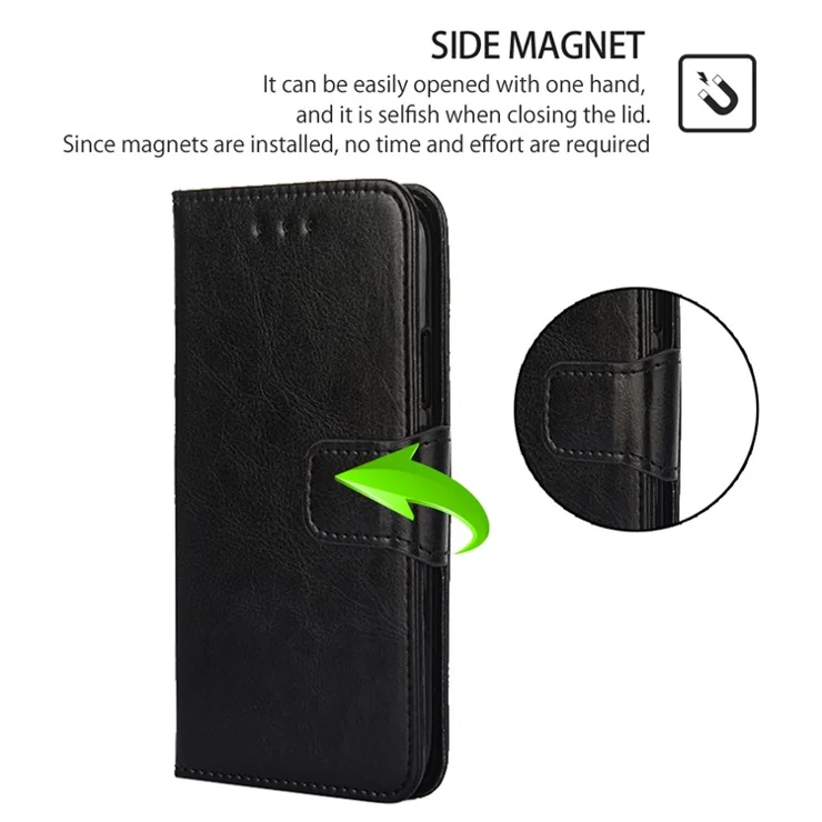 For Nokia C32 Textured PU Leather Phone Shockproof Case Wallet Stand Mobile Cover - Black
