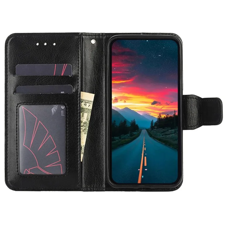 PU Leather Case for Samsung Galaxy A54 5G Magnetic Clasp Textured Cell Phone Stand Wallet Cover - Black