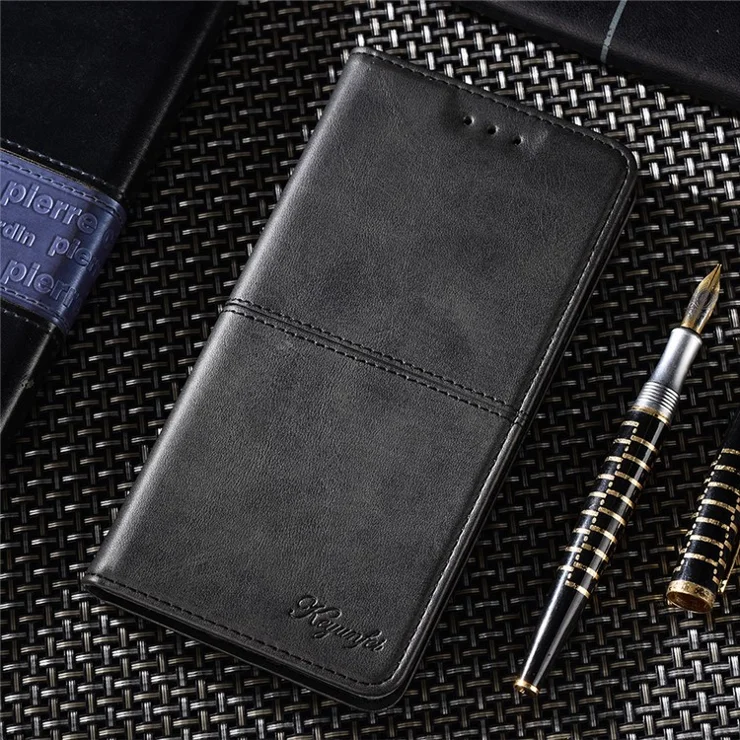 For Samsung Galaxy A54 5G Card Holder PU Leather Phone Cover Cowhide Texture Stand Phone Case - Black