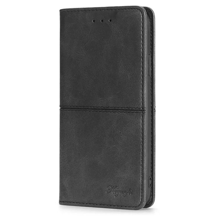 For TECNO Spark 10 4G Phone Cover with Card Slots Cowhide Texture PU Leather Stand Phone Case - Black