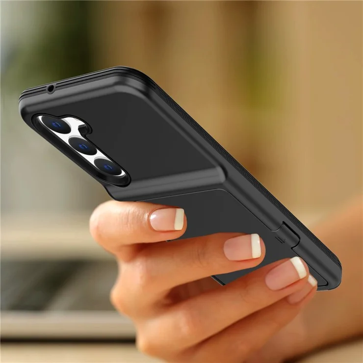 For Samsung Galaxy S23 Cardcase Series Card Holder Thick Phone Case Kickstand Mirror Function PC + TPU Cover - Black
