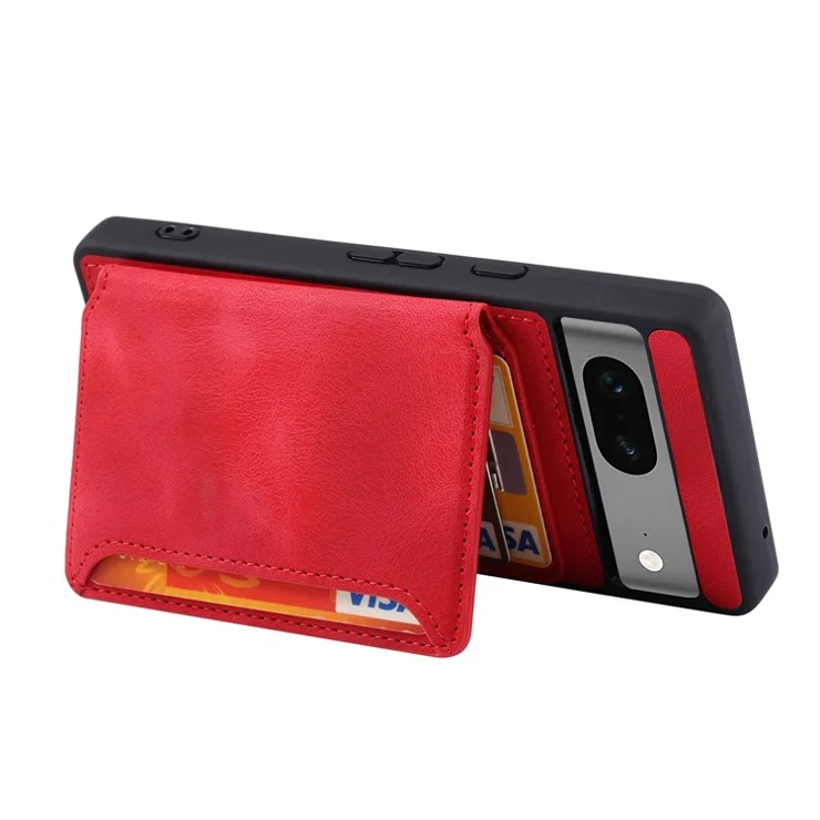 For Google Pixel 8 Kickstand RFID Blocking Phone Wallet Case Anti-drop PU Leather Coated TPU Back Cover - Red