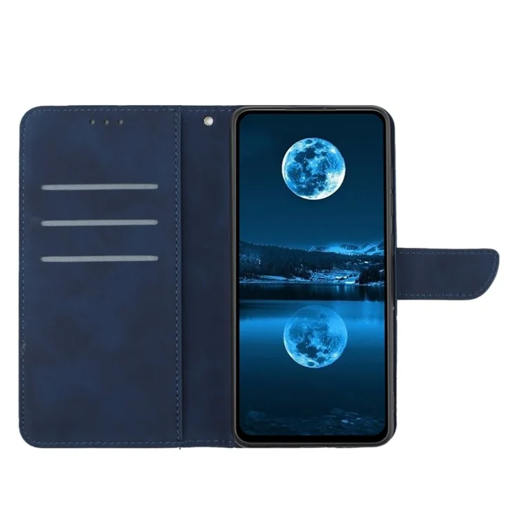 HT05 For Samsung Galaxy S22+ 5G Imprinted Line Leather Case Skin-touch Wallet Phone Stand Cover - Blue