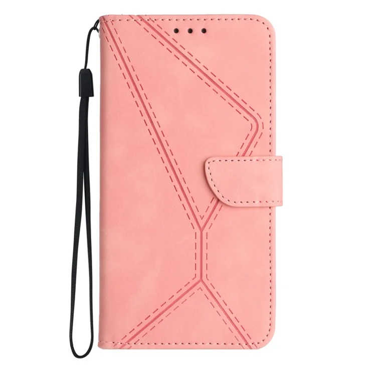 HT05 For Samsung Galaxy A33 5G Cell Phone Wallet Stand Case Imprinted Line Leather Phone Cover - Pink