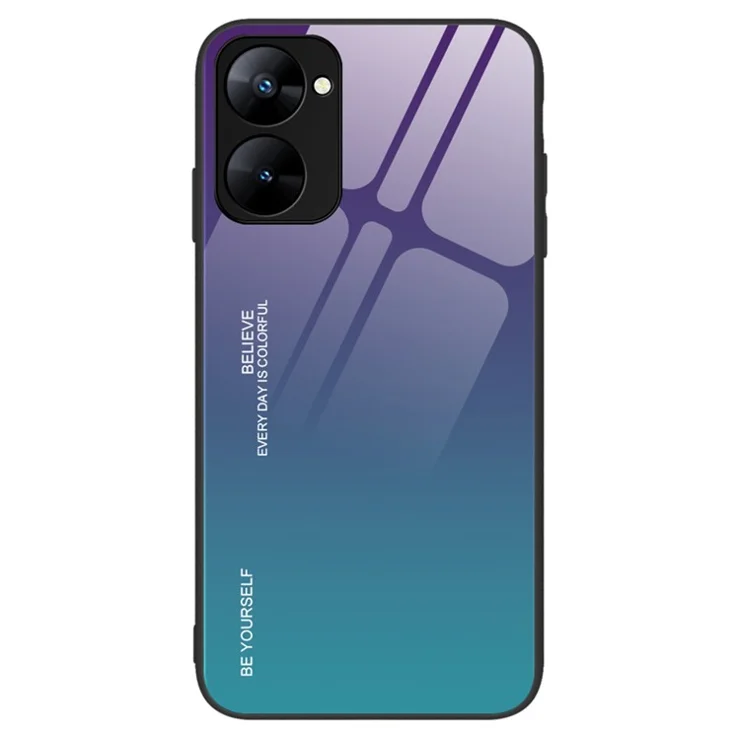 For Realme V30 5G Gradient Tempered Glass Back Shell PC + TPU Shock Protective Phone Case - Purple+Blue