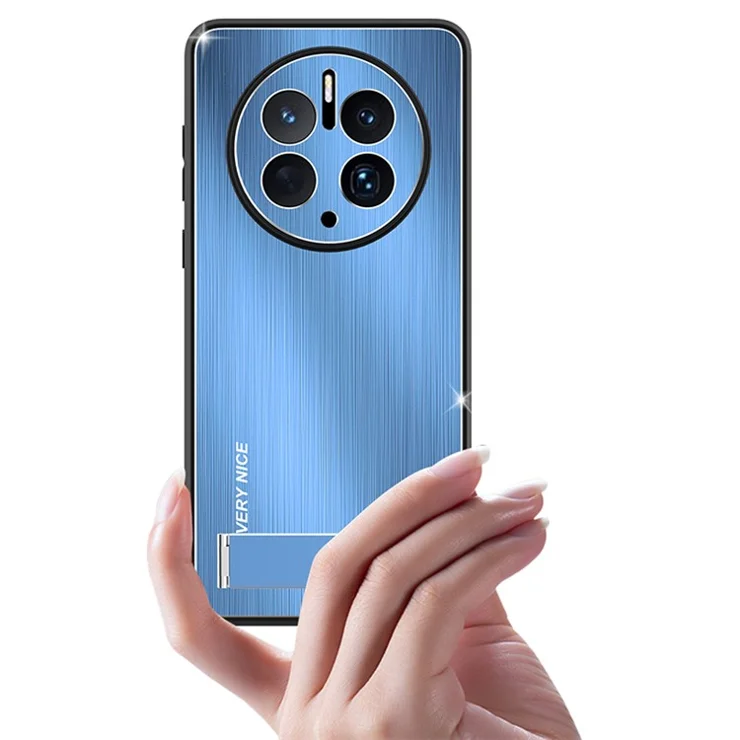 For Huawei Mate 50 Pro 4G Kickstand Phone Case Brushed Aluminium Alloy Back TPU Edge Shockproof Cover - Black