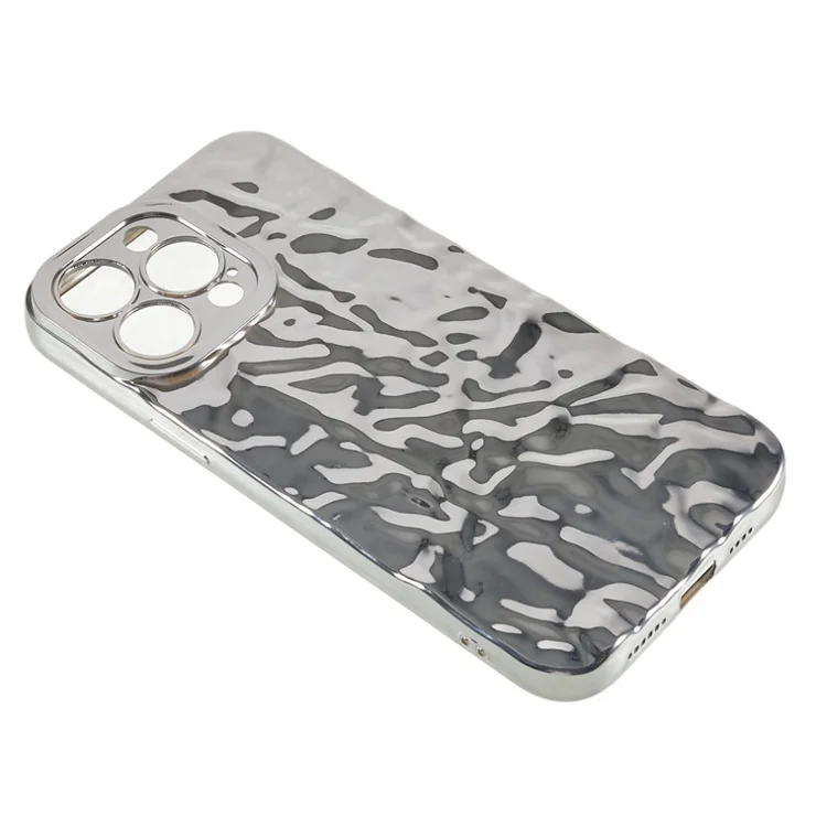 For iPhone 13 Pro Max Electroplating TPU Case Wrinkled Uneven Anti-drop Phone Cover - Silver