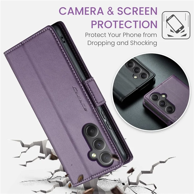 For Samsung Galaxy A34 5G Leather Case CASEME 023 RFID Blocking 3 Card Slot Mobile Cover - Purple
