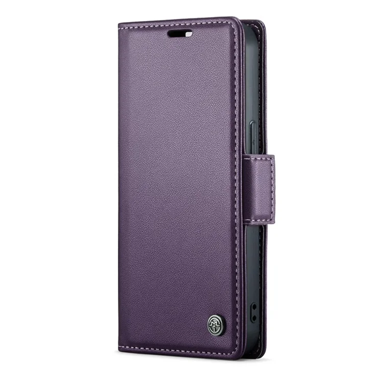 CASEME 023 Series For iPhone 13 mini 5.4 inch RFID Blocking Leather Case Litchi Texture Flip Stand Wallet Phone Cover - Purple