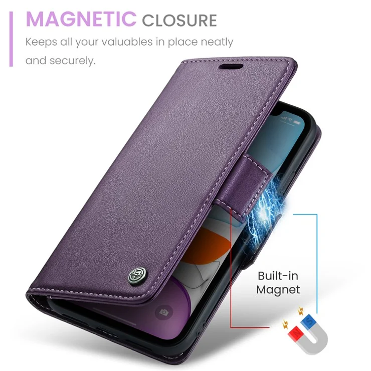 For iPhone 11 Leather Case CASEME 023 RFID Blocking 3 Card Slot Mobile Cover - Purple