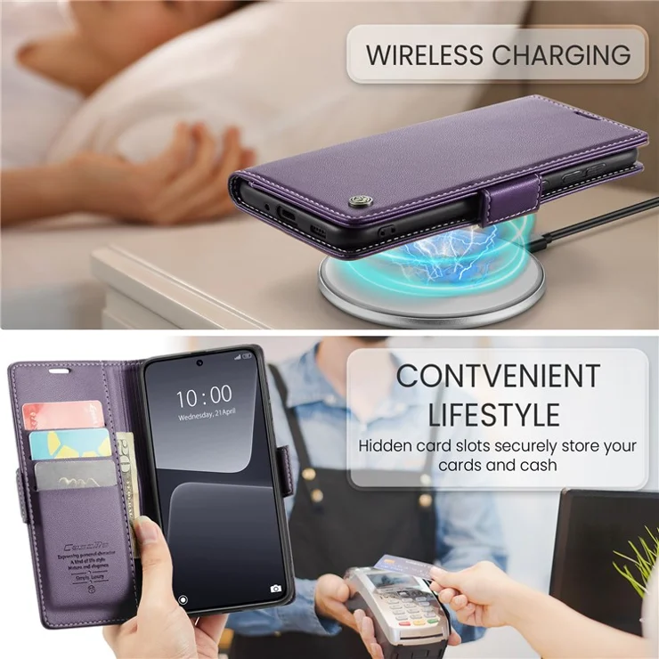 For Xiaomi 13 Leather Case CASEME 023 RFID Blocking 3 Card Slot Mobile Cover - Purple