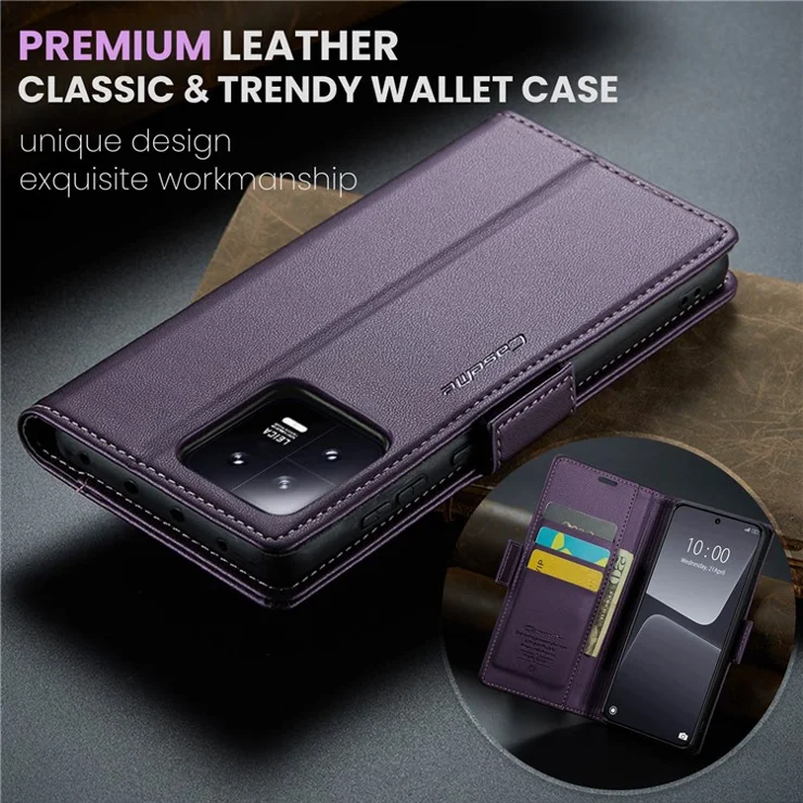 For Xiaomi 13 Leather Case CASEME 023 RFID Blocking 3 Card Slot Mobile Cover - Purple