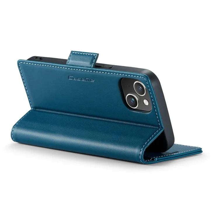 For iPhone 14 Leather Case CASEME 023 RFID Blocking 3 Card Slot Mobile Cover - Blue