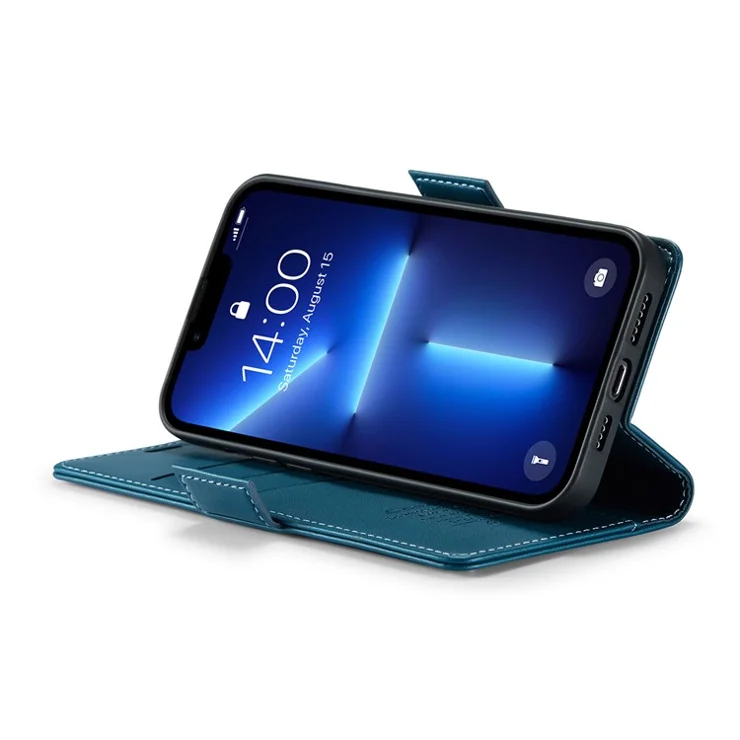 For iPhone 13 Pro Leather Case CASEME 023 RFID Blocking 3 Card Slot Mobile Cover - Blue