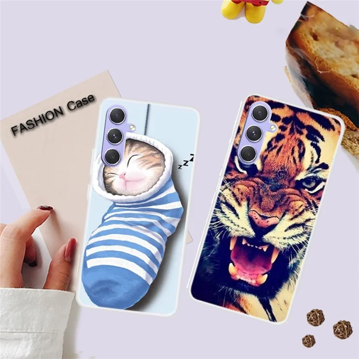 For Samsung Galaxy A54 5G Flexible TPU Protective Cover Pattern Printing Phone Case - Red Bus