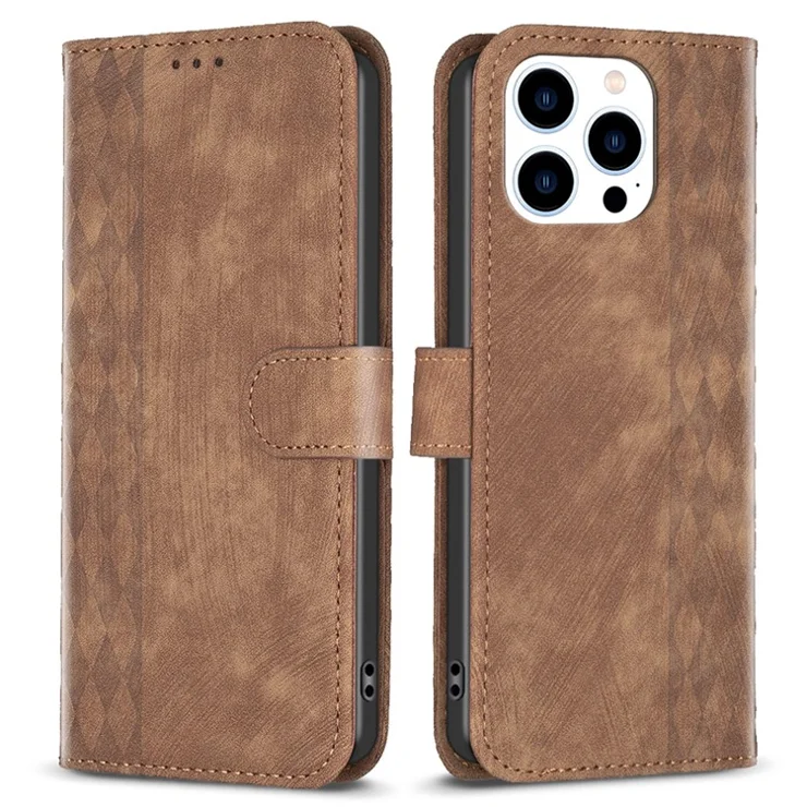 PU Leather+TPU Cover for iPhone 14 Pro Max Imprinted Pattern Wallet Adjustable Stand Flip Phone Case - Brown