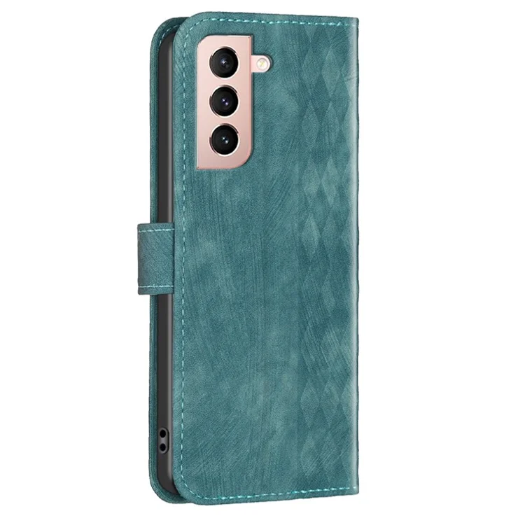 For Samsung Galaxy S21 4G / 5G Leather Cover, Imprinted Pattern Flip Phone Case with Stand Wallet - Green