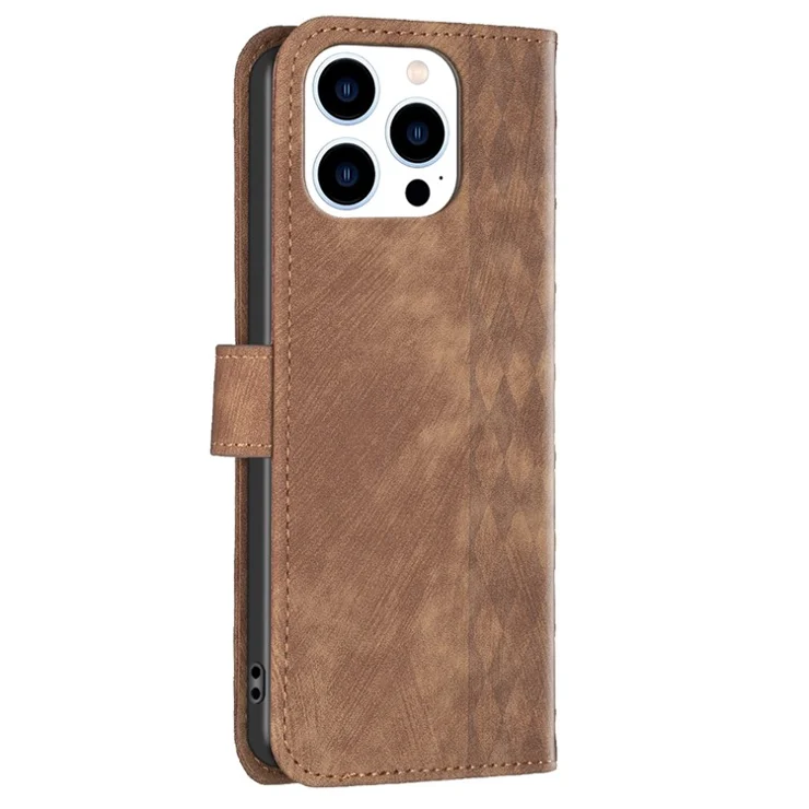 Phone Case for iPhone 13 Pro Max 6.7 inch Magnetic Closure Wallet Imprinting Pattern Stand Cover - Brown