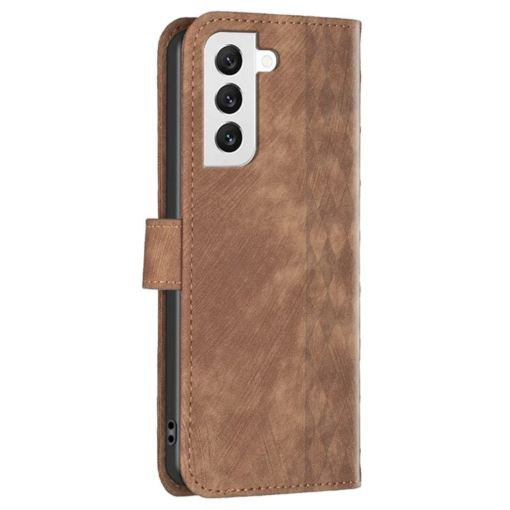 Shockproof Cover for Samsung Galaxy S21 FE 5G Imprinting Pattern Stand Wallet Phone Case - Brown