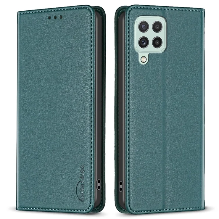 BINFEN COLOR BF18 For Samsung Galaxy A22 4G (EU Version) Phone Case with Card Holder PU Leather Stand Flip Cover - Green